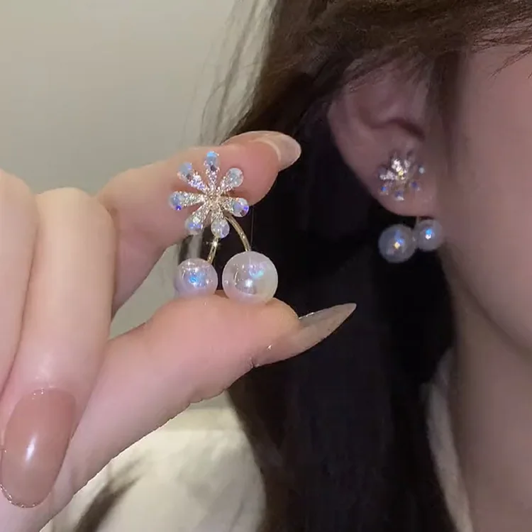 Korean Design Pearl Flower Earrings - Trendy Luxury Dual