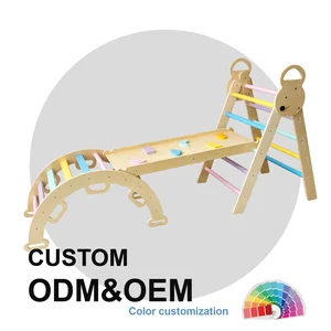 Children Montessori Wooden Climbing Triangle With Rocking Arch Ramp Piklers Kids Gym Foldable Triangle Set