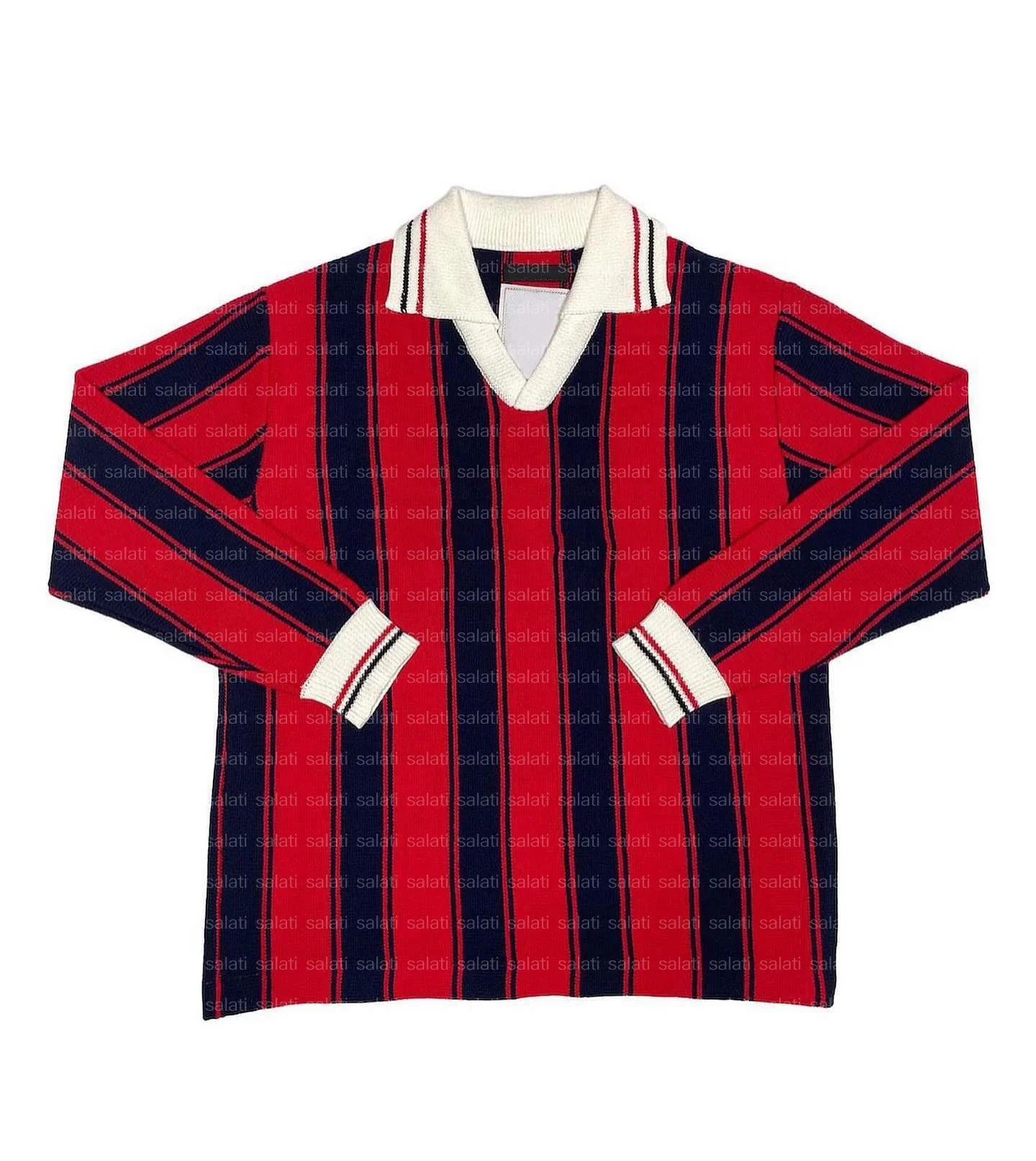 Custom Heavy Cotton Stripe Oversized V Neck Drop Shoulder Tshirts Polo Long Sleeve Tshirt Knit Sport Football Jersey T-shirt Men gallery 3