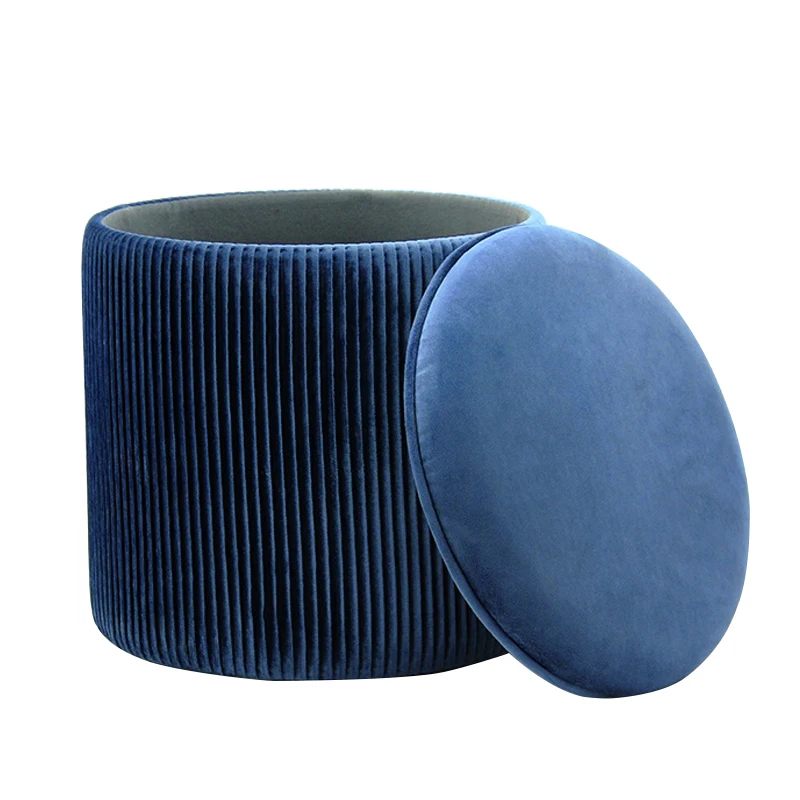 Customized High Quality Modern Velvet Round Ottomans Folding Furniture Home Shoe Storage Pouf