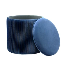 Customized High Quality Modern Velvet Round Ottomans Folding Furniture Home Shoe Storage Pouf