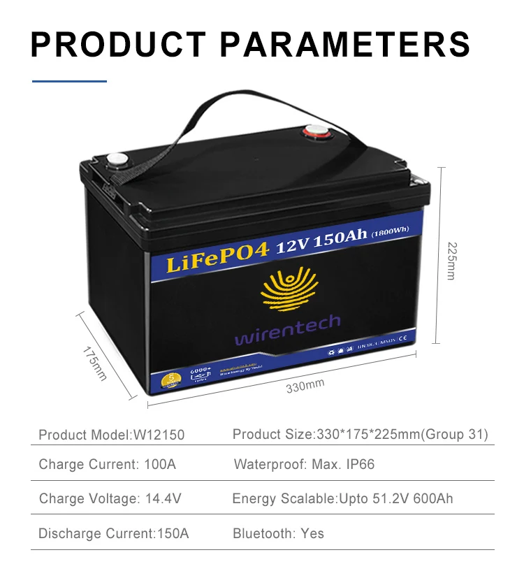 Wirentech Rechargeable 12v 150ah Lithium Battery 1800wh Lithium Ion 