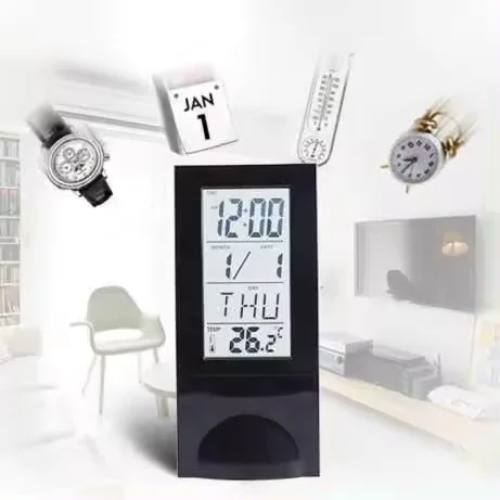 Digital Transparent See-Through Vertical LCD Desk Alarm Clock with Thermometer for Gift & Premium