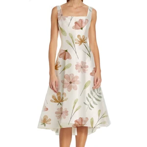 Wisrise Fashion Factory New Custom Women's Ivory Watercolor Floral  Square Neck Sleeveless Midi Dress