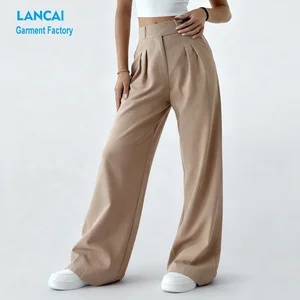 Ladies Straight Leg Tailored Trousers Custom Size Fabric Color ODM Service Business Office Work Wear Loose Fit Dress Pants