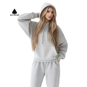 OEM High End 350GSM Women's Oversized Tracksuit Sets Top Hoodie Sweatshirt and Long Sweatpants Set for Women