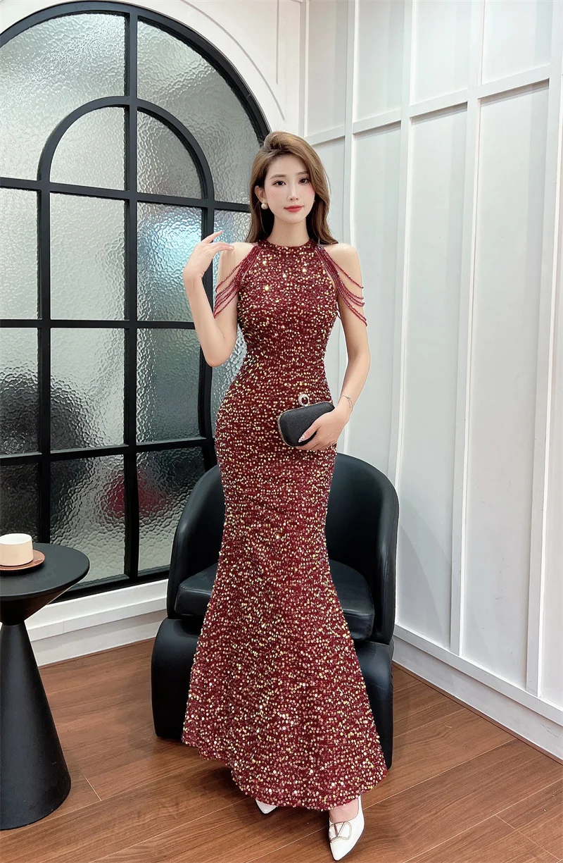2024 Women's High End Banquet Style Sparkling Fishtail Dress