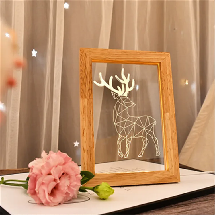 High Quality Customized 5V USB Powered Wooden LED Photo Frame 3D Night Light With Blank Acrylic Sheet