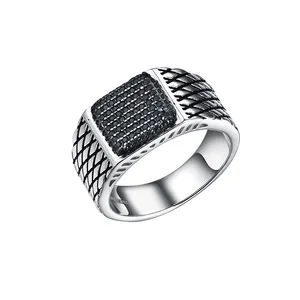 Keiyue 2026 New Arrival Men's Hip Hop Design Silver Plated Fashion Rings Square CZ Pave Finger Rings