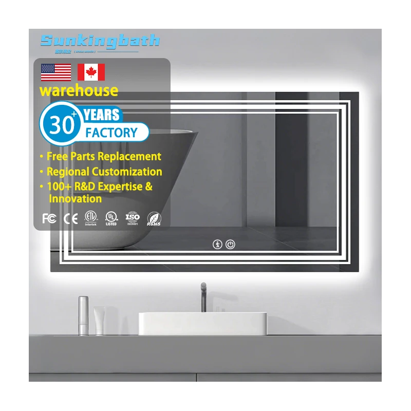 Intelligent Electronic Led Rectangle Bathroom Modern Wall Mount Led Lighted Mirror With Motion Sensor