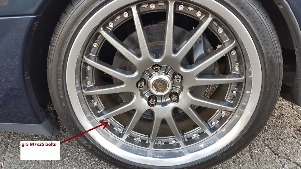 Ti6Al4V Grade 5 Titanium Hardware Stock Size M7 x 32mm Titanium Split Rim Bolts for BBS Wheels