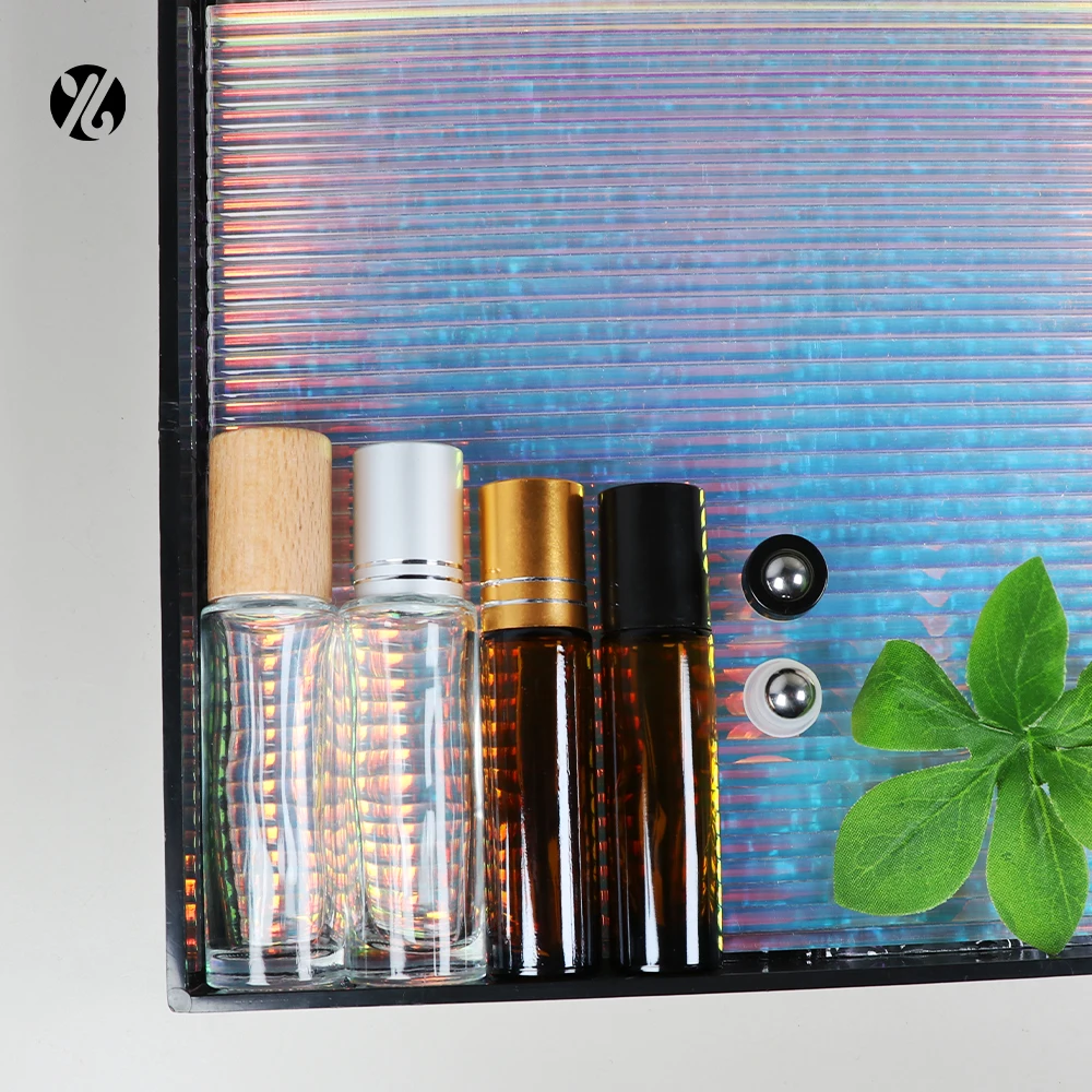 5ml 10ml Square Glass Perfume Oil Bottle Cosmetic Essential Oil Roller on Bottles With Glass Balls Steel Balls