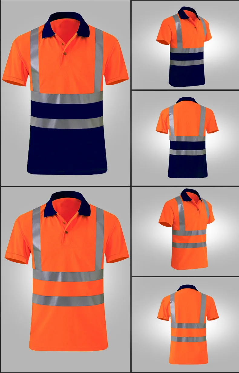 Safety Polo Phirt With Reflective Stripes Work Shirts For Men Hi Vis