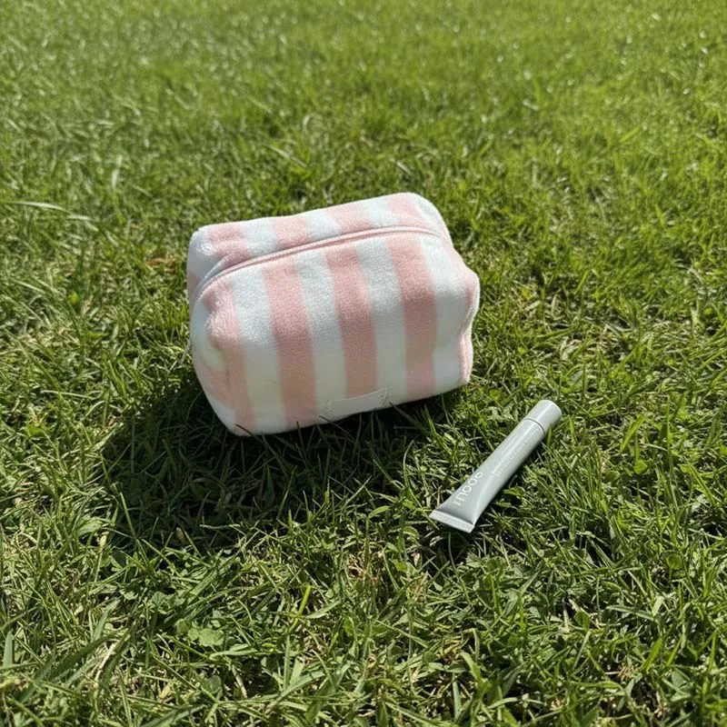 product 2026 trending navy  white striped terry cloth makeup bag portable travel toiletry pouch for beach  vacation essentials-3