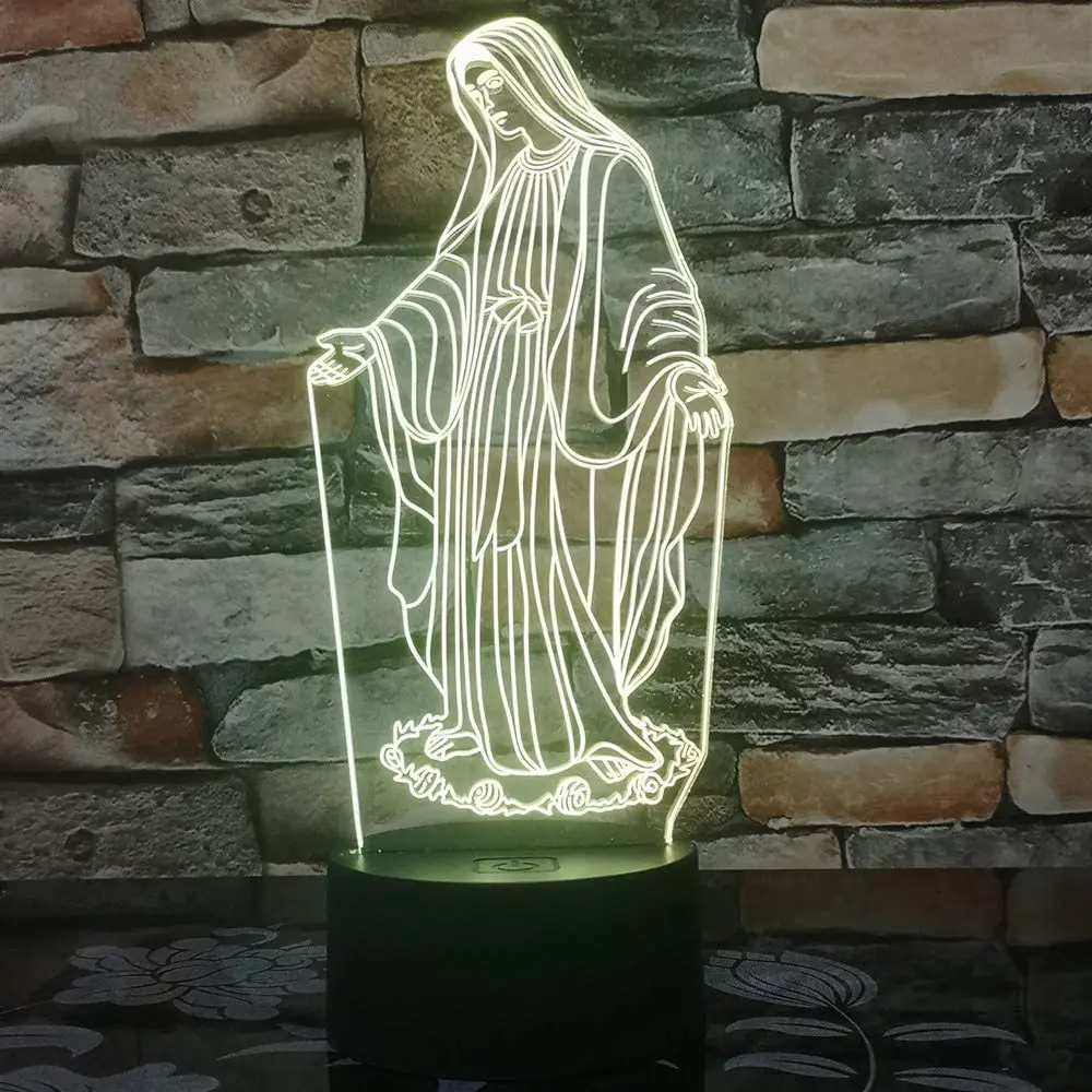 Luz Nocturna Virgen María LED - Lámpara De Mesa Devocional Para Dormitorio, Sala U Oratorio, Decoración Espiritual