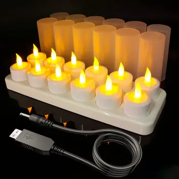 WANHUA white sage 3 wicks centerpieces flameless taper rechargeable tea light candles with led flickering