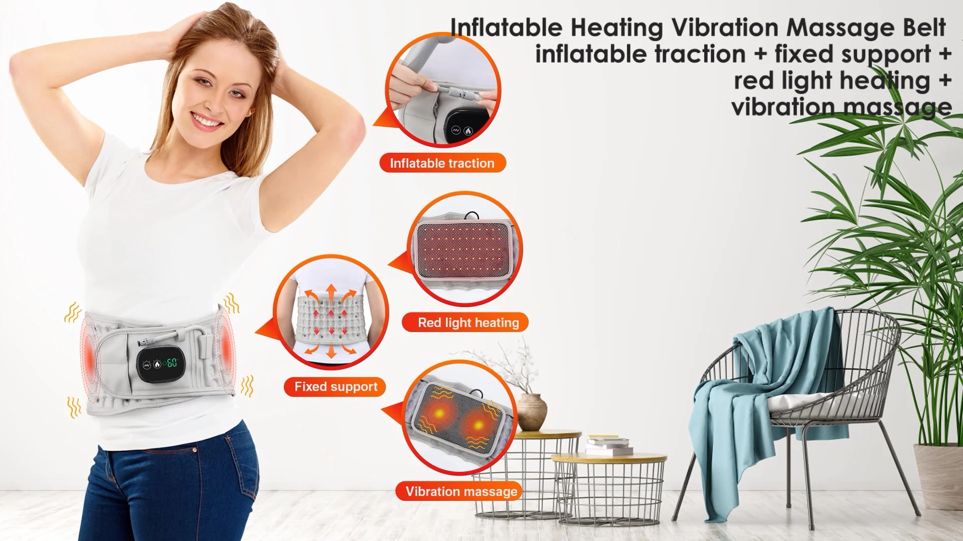 Rechargeable Electric Hot Compress Vibration Back Massager Far Infrared