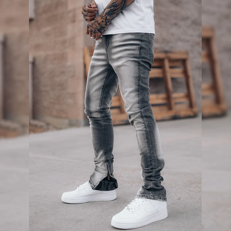 Diznew Best Selling Elastic Ankle Zipper Jeans Wholesale Slim Black Men