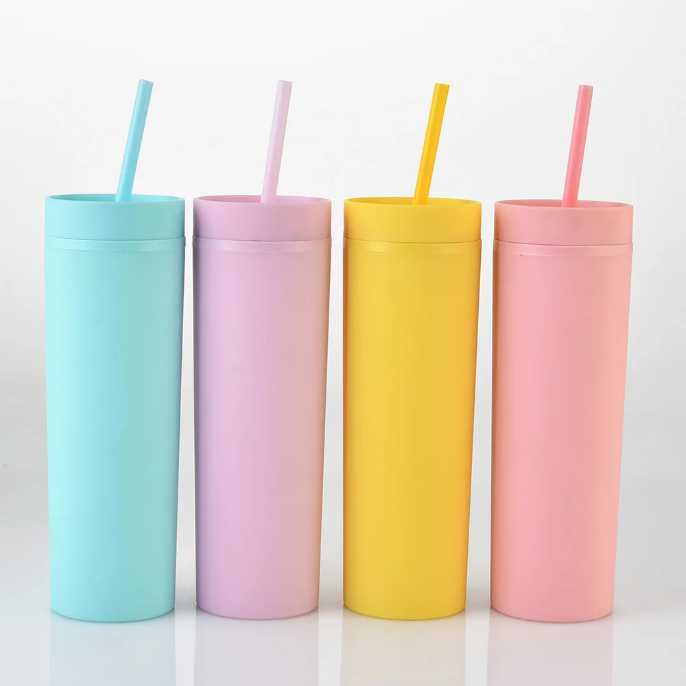 16oz Skinny Tumbler 2021 Double Walled Acrylic Matte Plastic Bulk Tumbler With Straw And Lid Eco