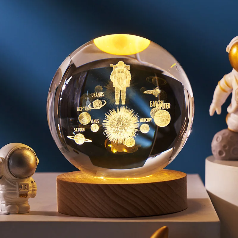 Solar System Led Night Lights 3d Luminous Crystal Ball Decoration Art Crystal Ball Night Lamp
