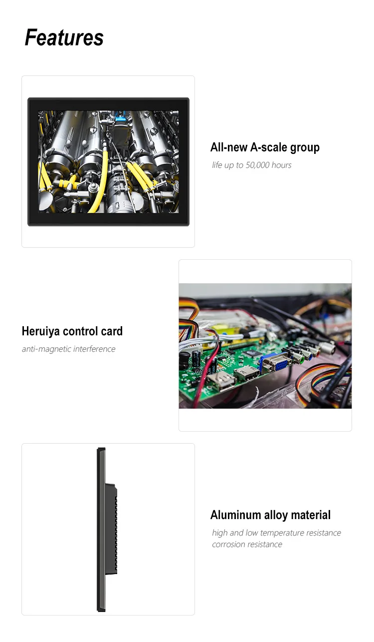 Bolinia 15" High-Brightness Industrial LCD Monitor, Aluminum Touchscreen Frame, Multi-Port, Rugged for Factory/Plant
