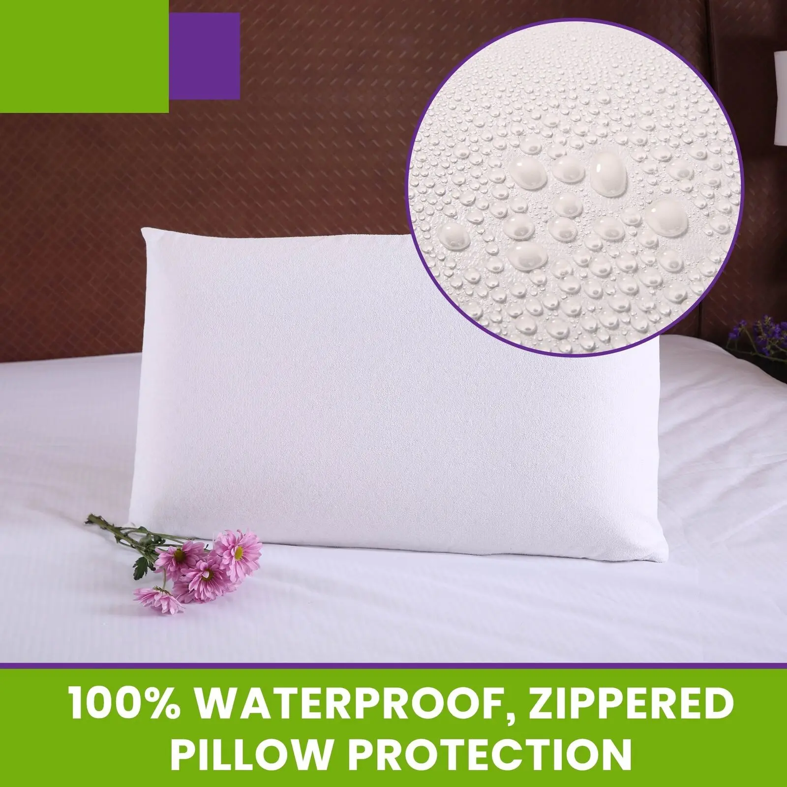 Luxury Waterproof Pillow Protector 100% Bamboo Terry Pillowcase Covers 2 Pack All Sizes T/F/Q/K Bedding details