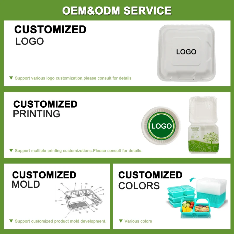 Compostable Biodegradable to Go Food Container Disposable Take Away Takeout Bagasse Hinge Lunch Box togo Sugarcane Packaging