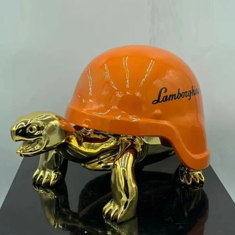 Customized Electroplating Coating Turtle Statue 40cm Resin Cartoon Tortoise Sculpture for Art Gallery Display