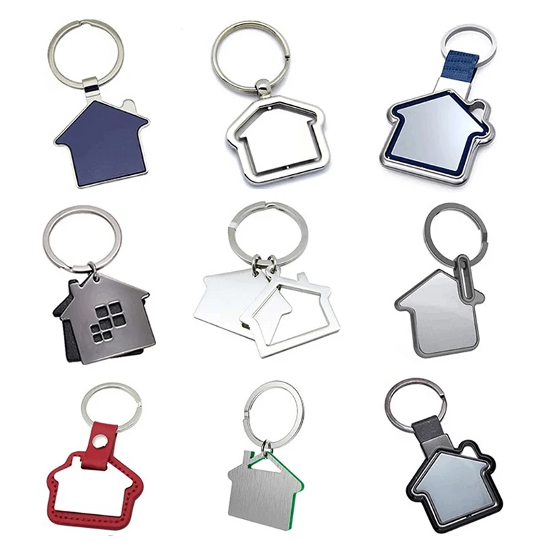 Wholesale Engraved Zinc Alloy Personalized Keyring Sublimation Key Holder House Shaped Blank Custom Metal Keychain_voghion.com