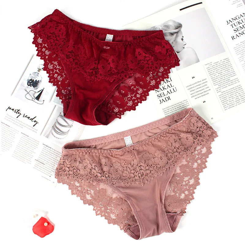 Woman Underwear Mid Waist Panties Brief Soft With With Lace Underwear