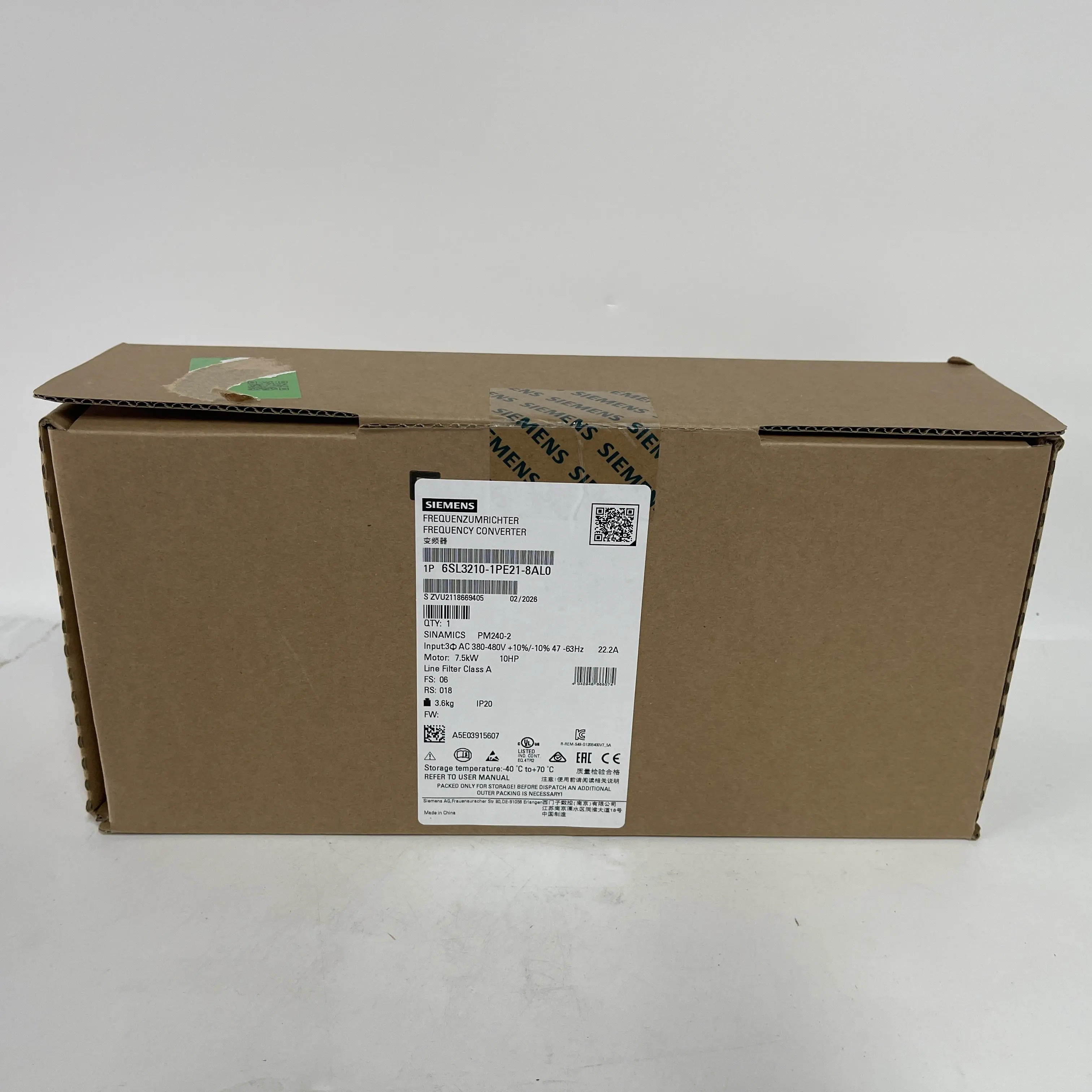SIEMENS SINAMICS PM240-2 Frequency Converter 6SL3210-1PE21-8AL0 SIEMENS SINAMICS PM240-2 Frequency Converter 6SL3210-1PE21-8AL0