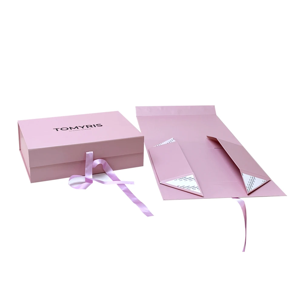 Manufacture Custom Logo Pink Underwear Folding Gift Boxes Magnetic Packaging Luxury With Ribbon