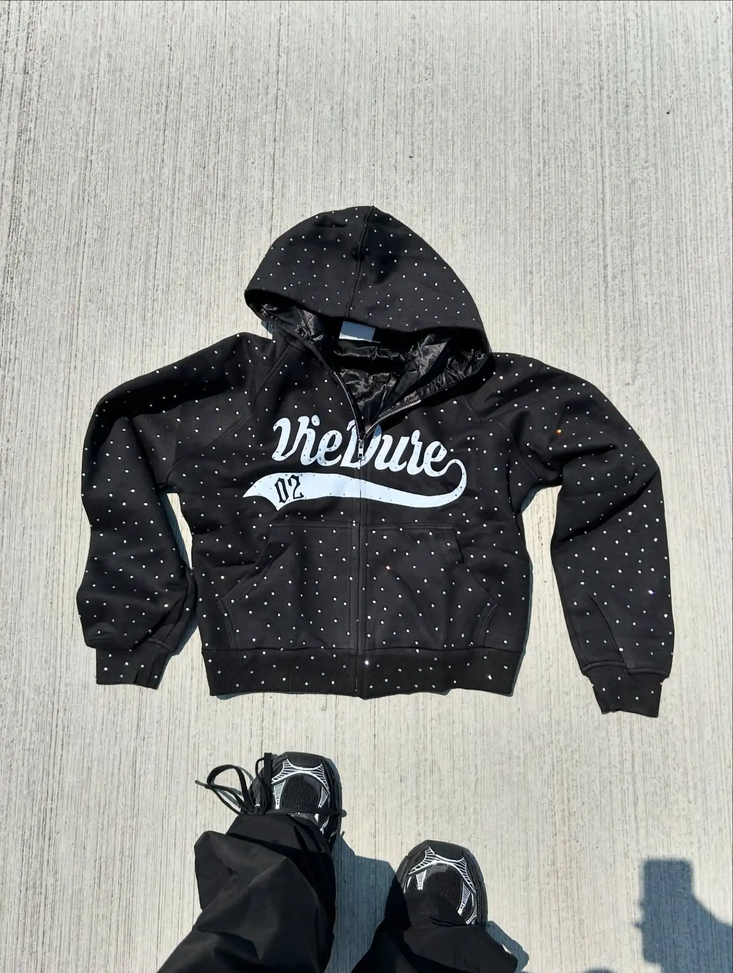 Custom Streetwear 500g French Terry Rhinestone Sun Faded Acid Wash Distressed Patch Embroidery Cropped Zip up Hoodie Men gallery 2