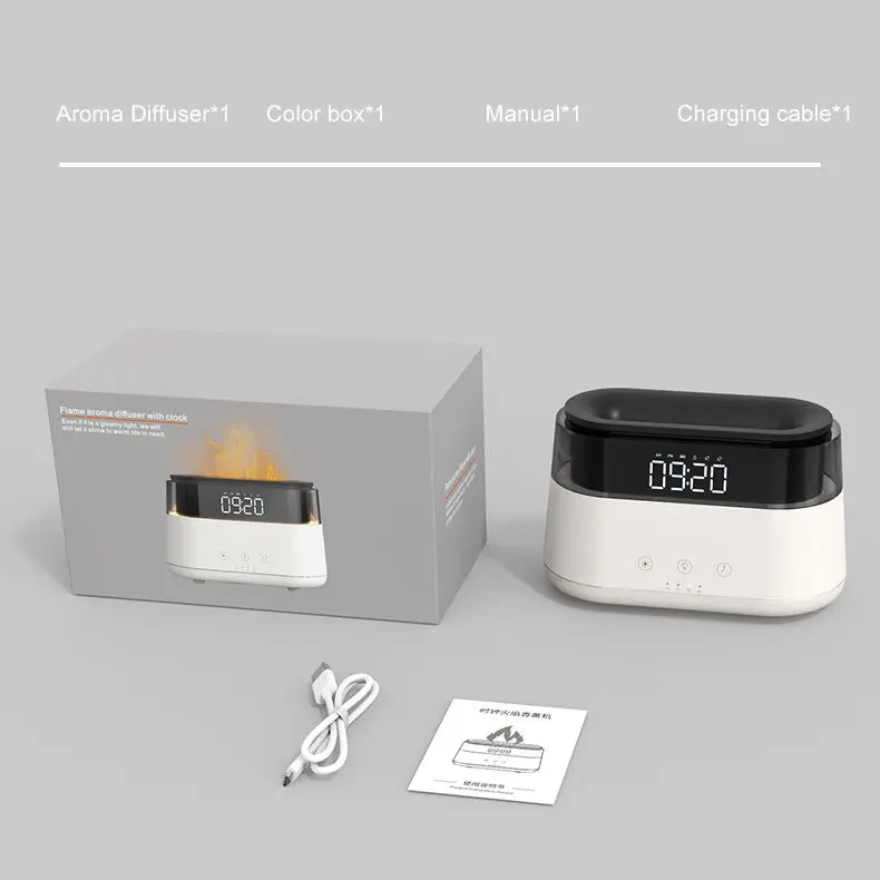 New Design Elegant Alarm Clock Oil Diffuser Innovative Simulation Flame