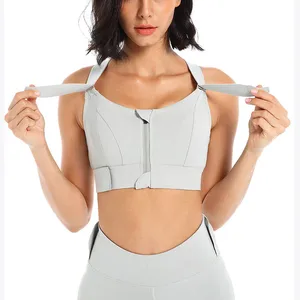 2026 New Arrival Plus Size Women's Lightweight Breathable Adjustable Sport Bra with Zipper Medium Support Yoga Gym Fitness Wear