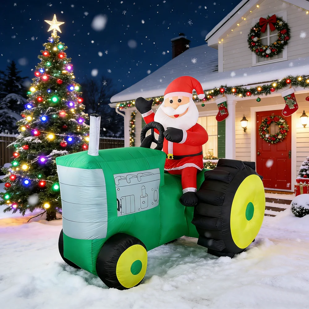 Christmas Inflatable Santa on Farming Tractor for Yard Decoration
