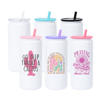 Custom logo 16oz stainless steel water bottle sublimation mason jar double wall insulated vacuum tumbler with straw and lid