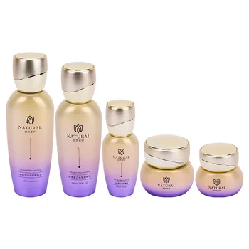 Luxury 30g 50g 40ml 100ml 120ml cosmetic glass bottle set electroplating gold purple glass jar for skincare cream lotion bottle