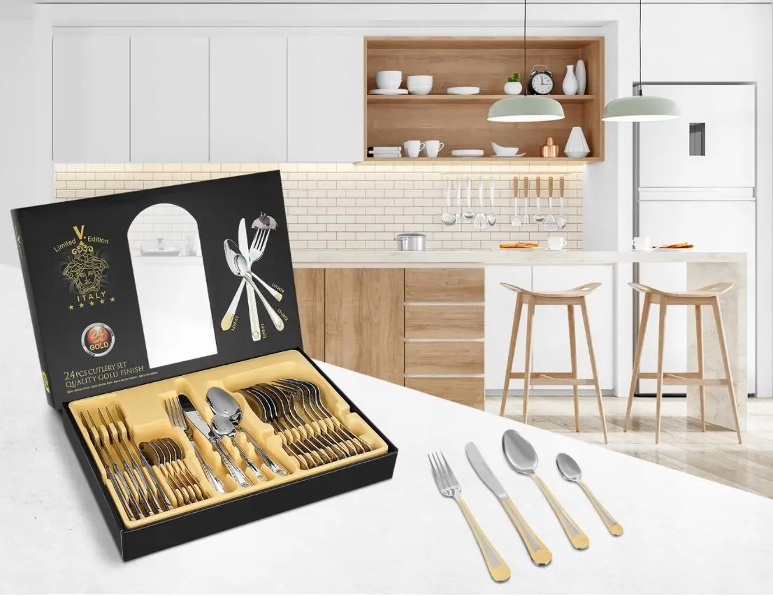 Stainless Steel Bulk Stocked 24 Piece Cutlery Set 24k Luxury Medusa ...