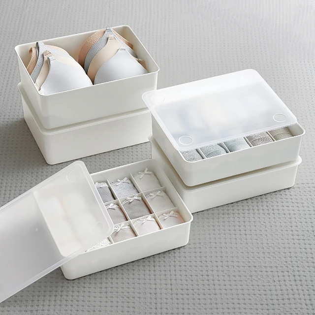 SHIMOYAMA Custom Socks Organizer Cloth Drawers Plastic Creamy White Underwear Storage Box With 15 Dividers