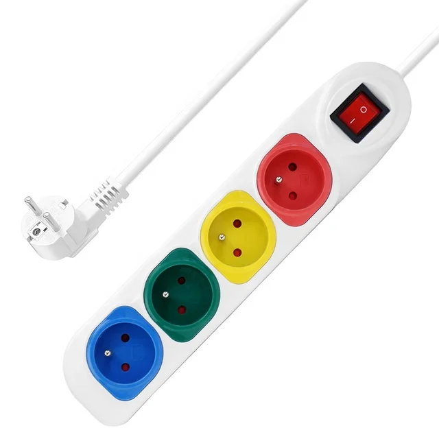 4 Way French Type Extension Power Strip with Surge Protector Switch Socket Power Strip