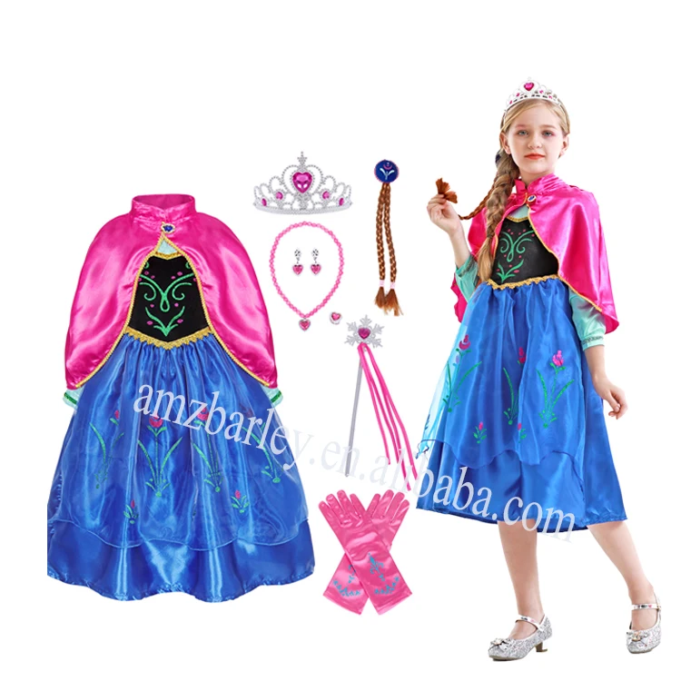 Hot Selling 2023 Halloween Christmas Princess Dress Snow Sister Anna  Costumes With Cloak Girl Party Dress With Jewelries