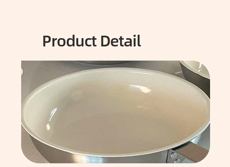 Custom Modern Kitchen Cream Three Layer Bottom Ceramic Glaze Paint Non Stick Stainless Steel 304 Frying Skillet Pan with Lid