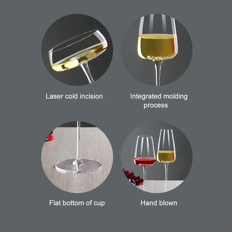 Handmade Flat Bottom clear Thin Stem Personalized Goblet champagne Glasses Flutes Custom Luxury Crystal Coupe Red Wine Glass