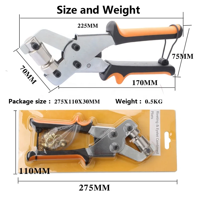 Lightweight Portable Handheld Manual Hand Press 10mm Eyelet Grommet Rivet Plier Punch Tool for Curtain Leather Advertising Cloth