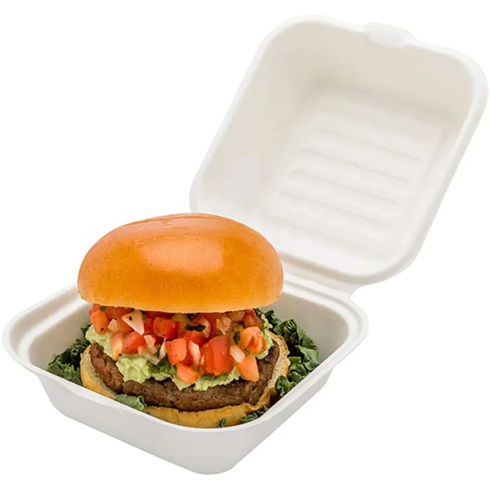 Restaurant Food Packaging Biodegradable Clamshell Container Sugarcane Disposable  Lunch Box