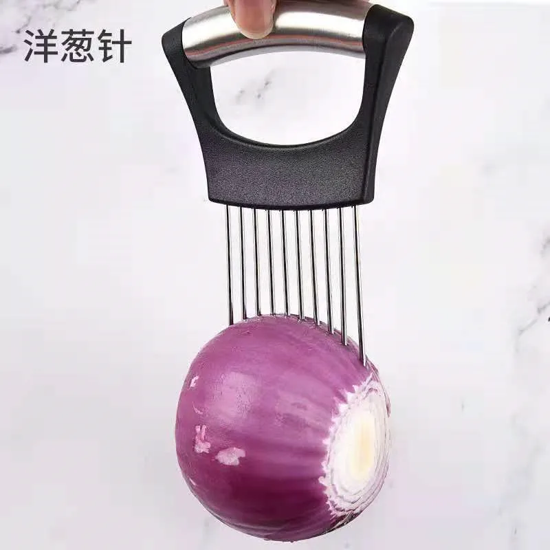 Креативная ломтерезка для лука Ломтерезка из нержавеющей стали игла мяса резак томатов картофеля овощей фруктов безопасный вспомогательный инструмент кухонные гаджеты