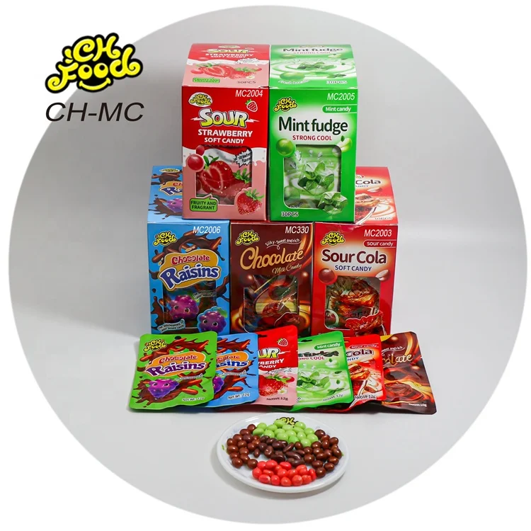 OEM Chocolate Raisins Wholesale Crispy Chocolate Coated Milk Soft Candy Raisins Center Filling Sweets Snack Food Halal