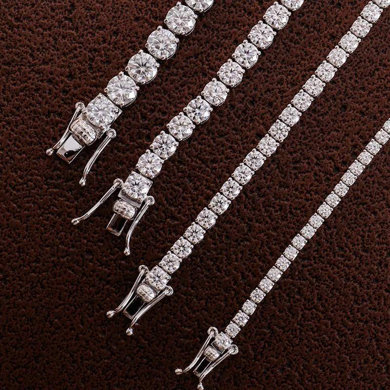 テニスチェーンモアサナイト 2mm 3mm 4mm 925スターリングシルバー