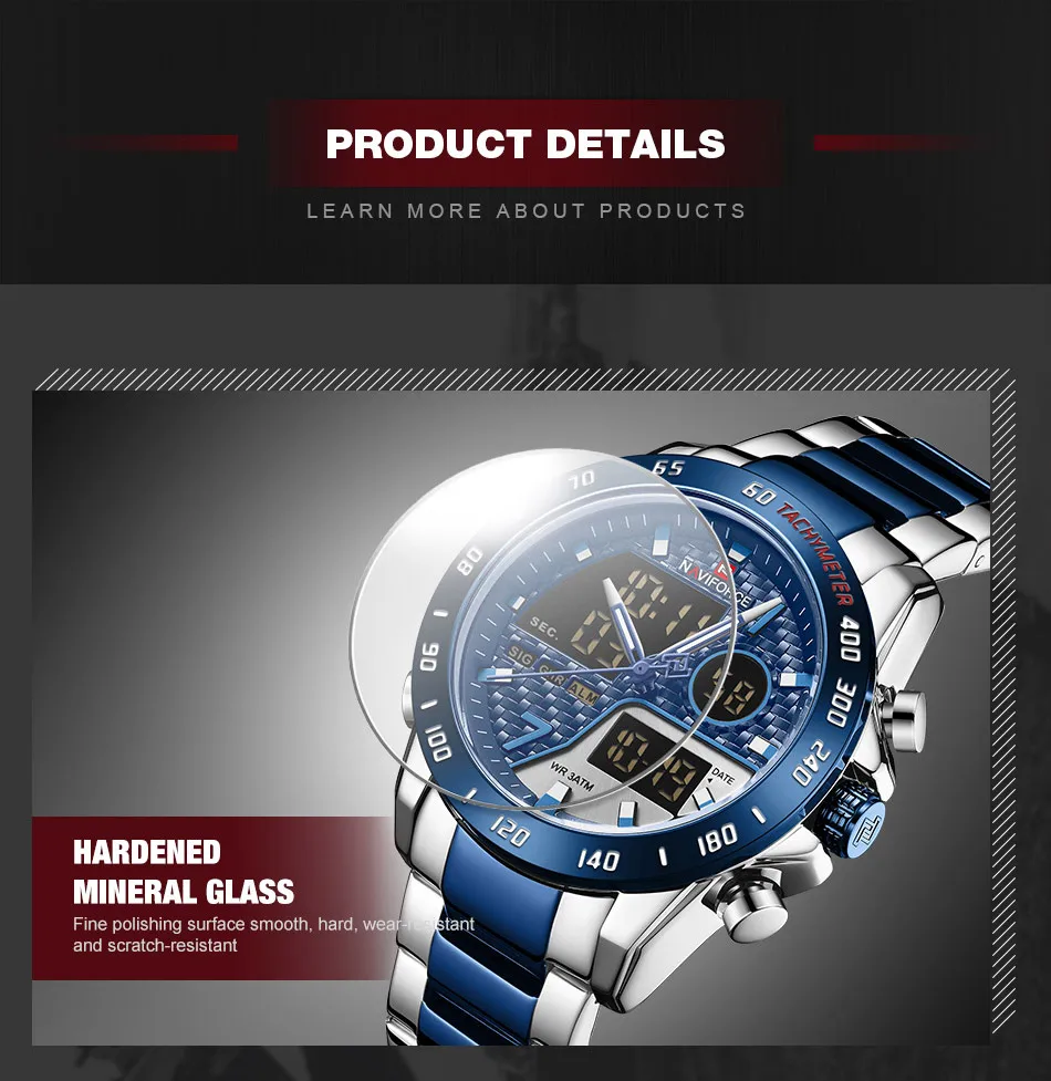 NAVIFORCE 9229 Orologi da Uomo al Quarzo Sportivi con Calendario, Cinturino in PU, Movimento Giapponese, Impermeabili fino a 30m